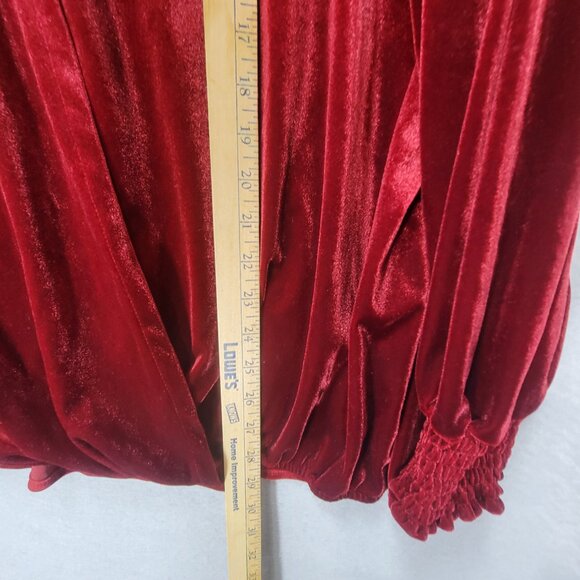 Red Velvet Wrap Blouse Womens 3X Boho Velour Long Sleeve Vampire Gothic Holiday - Picture 11 of 13